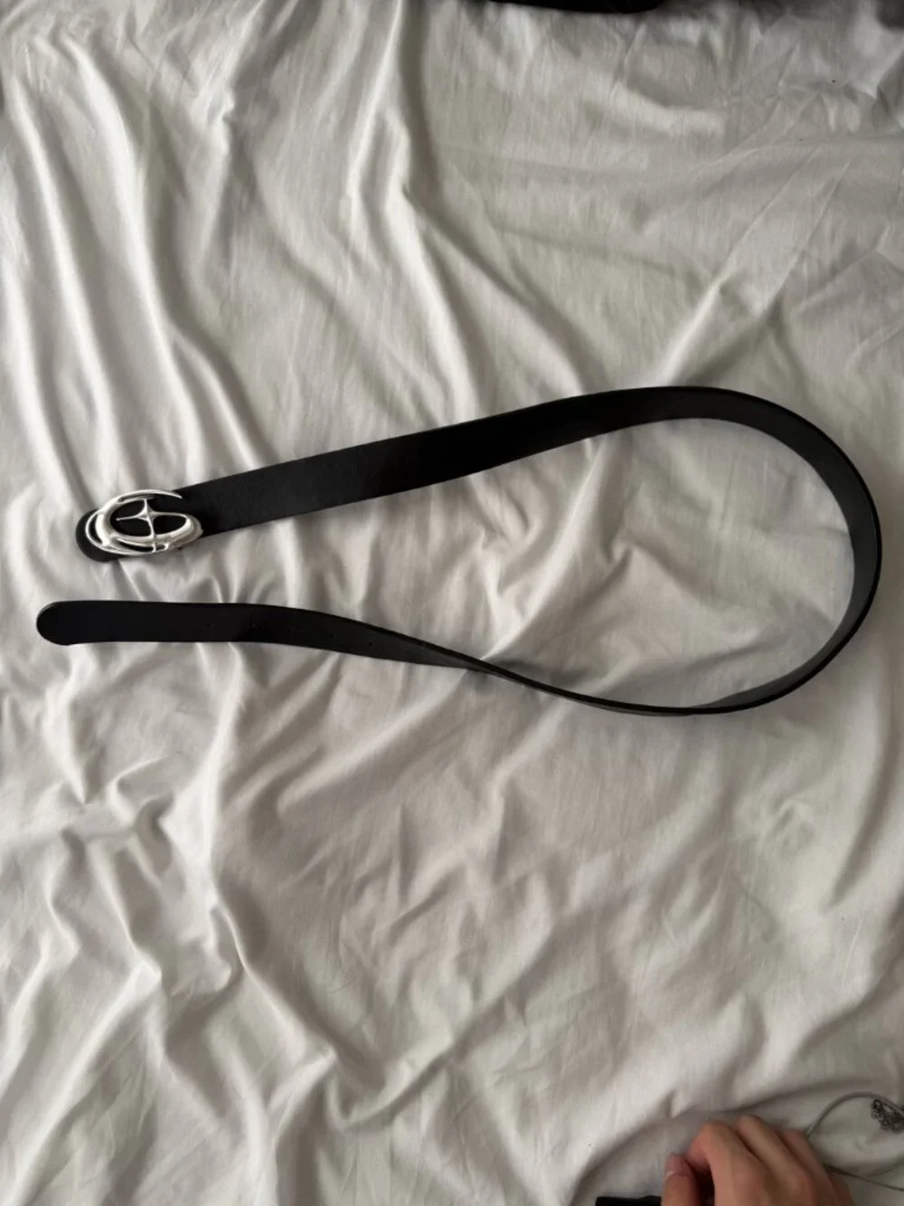 Chrome Oval Buckle Belt Black Size 32